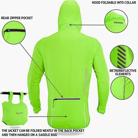 SILVINI Jacket VETTE Mens Neon Green Cycling Running Active Windbreaker NEW - Picture 3 of 12